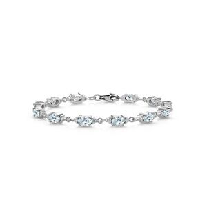 Gem Stone King 925 Sterling Silver Aquamarine & White Moissanite Tennis Bracelet